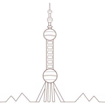 上海东方明珠塔手绘线条插画6926874图片免抠素材