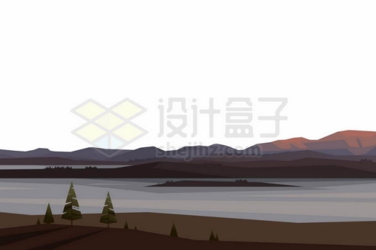 远处的大山和湖泊卡通风景6247042矢量图片免抠素材免费下载