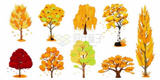 秋天各种变黄变红了的卡通大树8491928矢量图片免抠素材