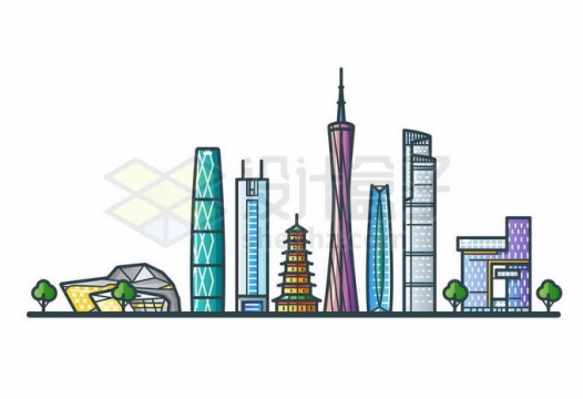彩色广州地标建筑广州塔小蛮腰高楼大厦图片免抠素材