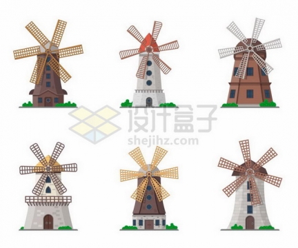 6款大风车建筑扁平插画556206png矢量图片素材
