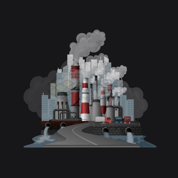 冒着浓烟的工厂排出了污水环境污染全球变暖主题png图片免抠矢量素材