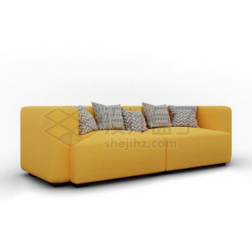 客厅中的黄色大沙发家具前侧视图4578290PSD免抠图片素材