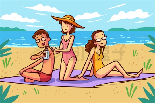 沙滩海滩上休息的人群插画7863542矢量图片免抠素材下载