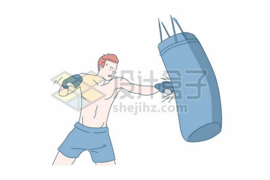 赤膊练习拳击的年轻人手绘插画1015956矢量图片免抠素材