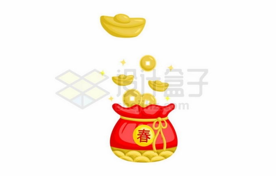 新年春节福袋中的金币和金元宝7246966矢量图片免抠素材