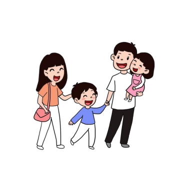 快乐的卡通一家四口手绘插画5365281图片免抠素材
