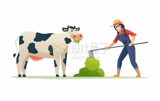 卡通农民正在给奶牛喂草料4517471矢量图片免抠素材免费下载