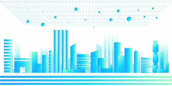 蓝色渐变色城市天际线建筑群图案和网格元宇宙虚拟世界5897857矢量图片免抠素材
