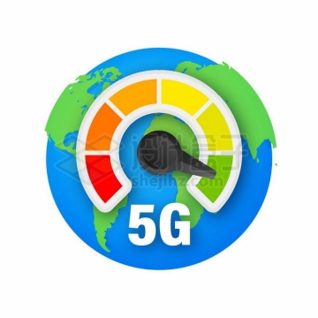 卡通地球上的5G网络测速标志6427868矢量图片免抠素材