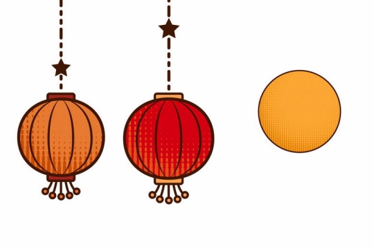 大红灯笼和月亮中秋节元宵节插画2155099矢量图片免抠素材