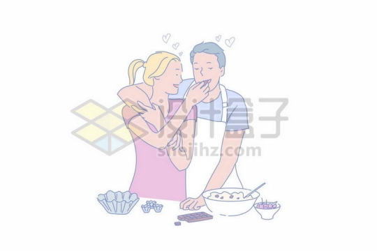 妻子正在喂老公吃东西温馨情侣手绘插画8435285矢量图片免抠素材