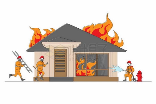 一队卡通消防员正在灭火拯救燃烧的房子4160144矢量图片免抠素材免费下载