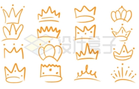 16款手绘涂鸦风格金色皇冠王冠图案4513044矢量图片免抠素材
