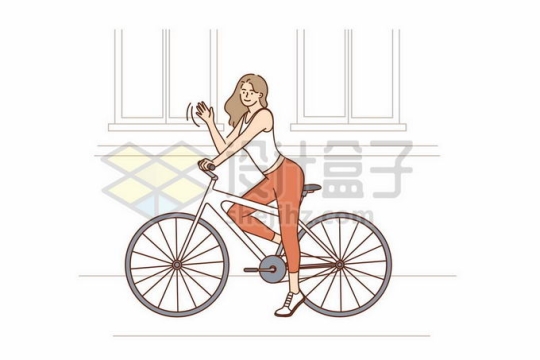 骑自行车的紧身衣健身健美女孩手绘线条插画7217582矢量图片免抠素材
