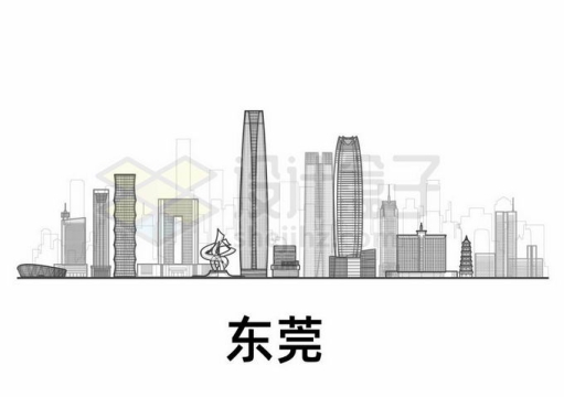 东莞城市地标建筑高楼大厦地平线线条插画8612985矢量图片免抠素材