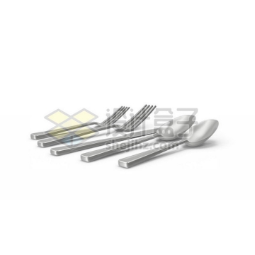 3D立体高清金属银色勺子和叉子西餐餐具4939959图片免抠素材