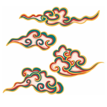 金色绿色红色线条组成的中国风祥云图案8729402免抠图片素材