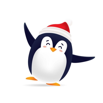 戴着圣诞帽跳舞的可爱卡通企鹅图片免抠矢量图素材