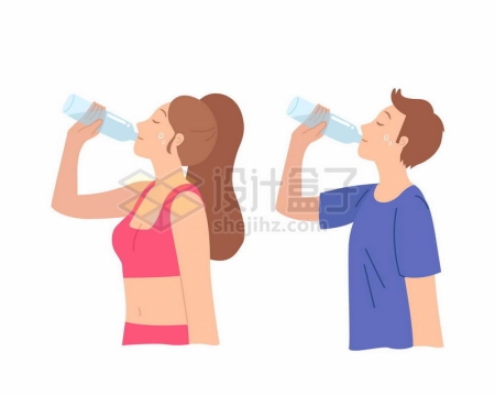 仰着脖子喝水的健身后的男人和女人3071739矢量图片免抠素材