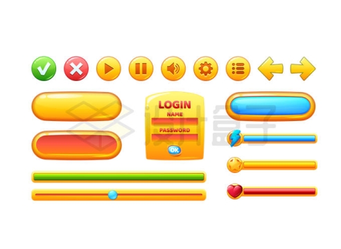 各种黄色按钮游戏UI设计元素2904585矢量图片免抠素材