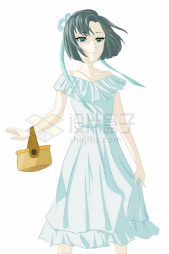 淡蓝色裙子的二次元卡通女孩6682404矢量图片免抠素材免费下载
