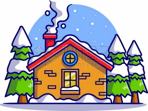 MBE风格卡通房子冬天森林中的小房子7960698矢量图片免抠素材