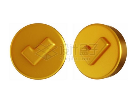 2款对号金币3D黄金硬币圆形按钮模型5214893PSD免抠图片素材
