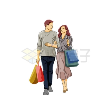 手挽手一起逛街购物的情侣夫妻插画8238545矢量图片免抠素材