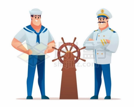卡通船长和卡通水手以及船舵5810675矢量图片免抠素材免费下载