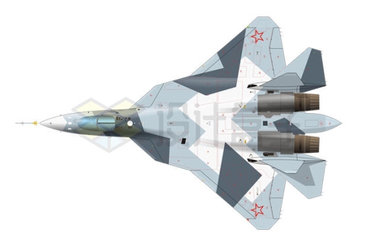 第五代战机苏57/T50隐身战斗机顶视图7727185png免抠图片素材