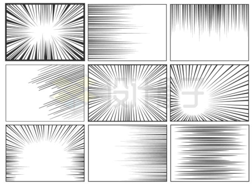 9款漫画动漫风格放射线条辐射线背景框6687959矢量图片免抠素材