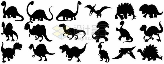 18种各色各样的恐龙剪影1596950矢量图片免抠素材