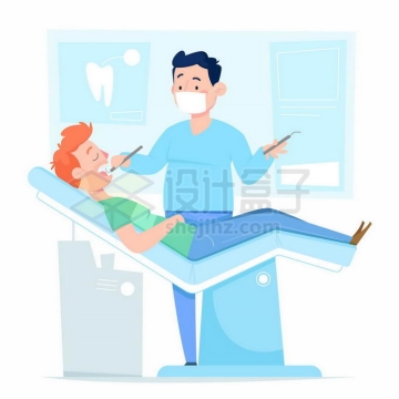 卡通牙医正在检查病人的牙齿治疗插画3741420矢量图片免抠素材免费下载