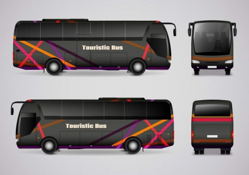 两款逼真的黑色巴士长途汽车客车双视图图片免抠素材