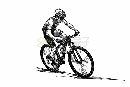 骑手正在骑自行车侧视图手绘线条素描速写插画6969706矢量图片免抠素材