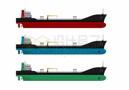 3款不同颜色的散货船舶轮船侧面图1334054矢量图片免抠素材