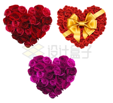 3款玫瑰花组成心形图案情人节装饰1769423PSD免抠图片素材