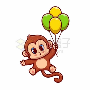 超可爱卡通小猴子抓着气球飞起来8377488矢量图片免抠素材