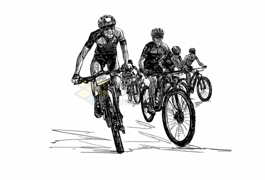 一群骑手正在骑自行车正面手绘线条素描速写插画3849140矢量图片免抠素材