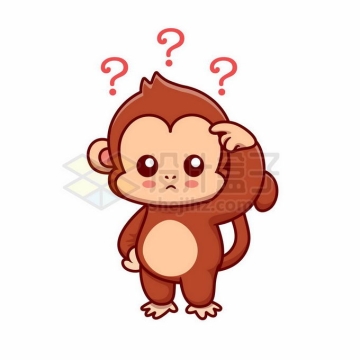 充满疑惑的卡通小猴子冒出了问号7017399矢量图片免抠素材