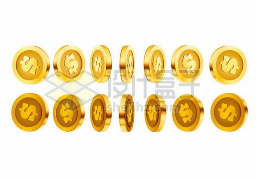 3D立体风格各种不同角度的美元符号金币硬币2962320矢量图片免抠素材