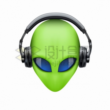 绿色的外星人戴着耳机听歌png图片素材