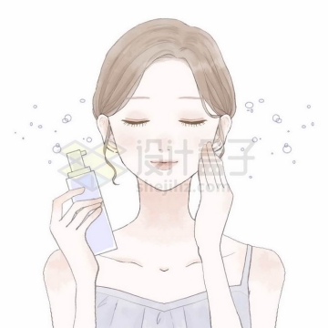 卡通美女在脸上喷洒香水保湿喷雾6634156矢量图片免抠素材