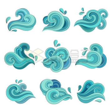9款中国风绿色波浪海浪巨浪图案3399126矢量图片免抠素材