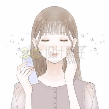 卡通美女在脸上喷洒香水保湿喷雾4093007矢量图片免抠素材