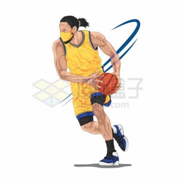 动感手绘风格拿着篮球运球的体育漫画插画8036689矢量图片免抠素材免费下载