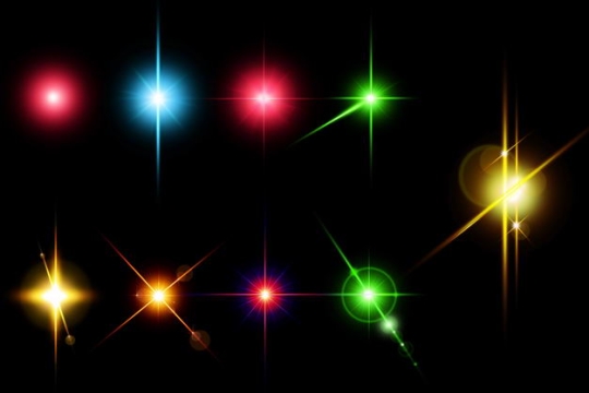 九款蓝色红色黄色绿色光芒光线星光效果5675812免抠图片素材