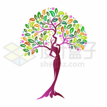 美女形状的树干和彩色树叶抽象大树图案4867310矢量图片免抠素材