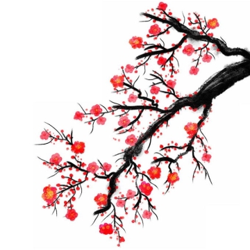 水墨画风格梅花枝上的红色梅花4964513免抠图片素材